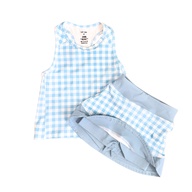 Light Blue Gingham Skort Set