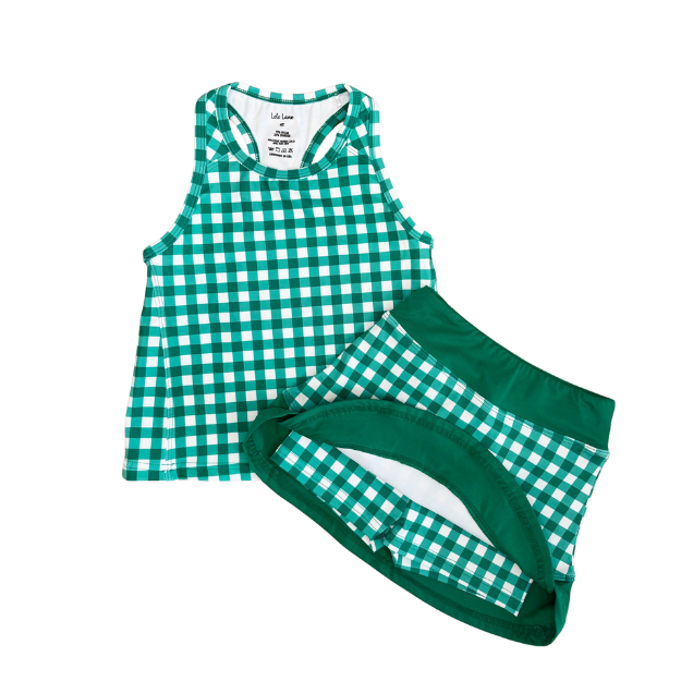Green Gingham Skort Set
