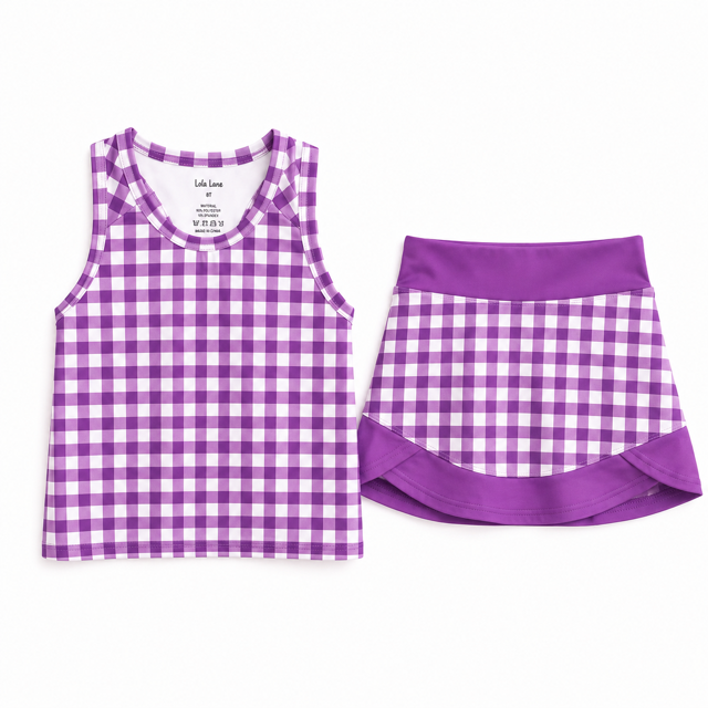 Purple Gingham Skort Set