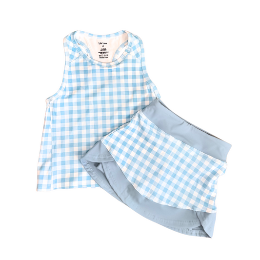 Light Blue Gingham Skort Set