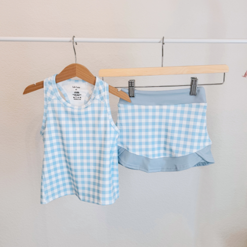 Light Blue Gingham Skort Set