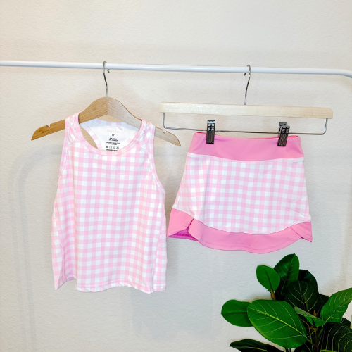 Pink Gingham Skort Set