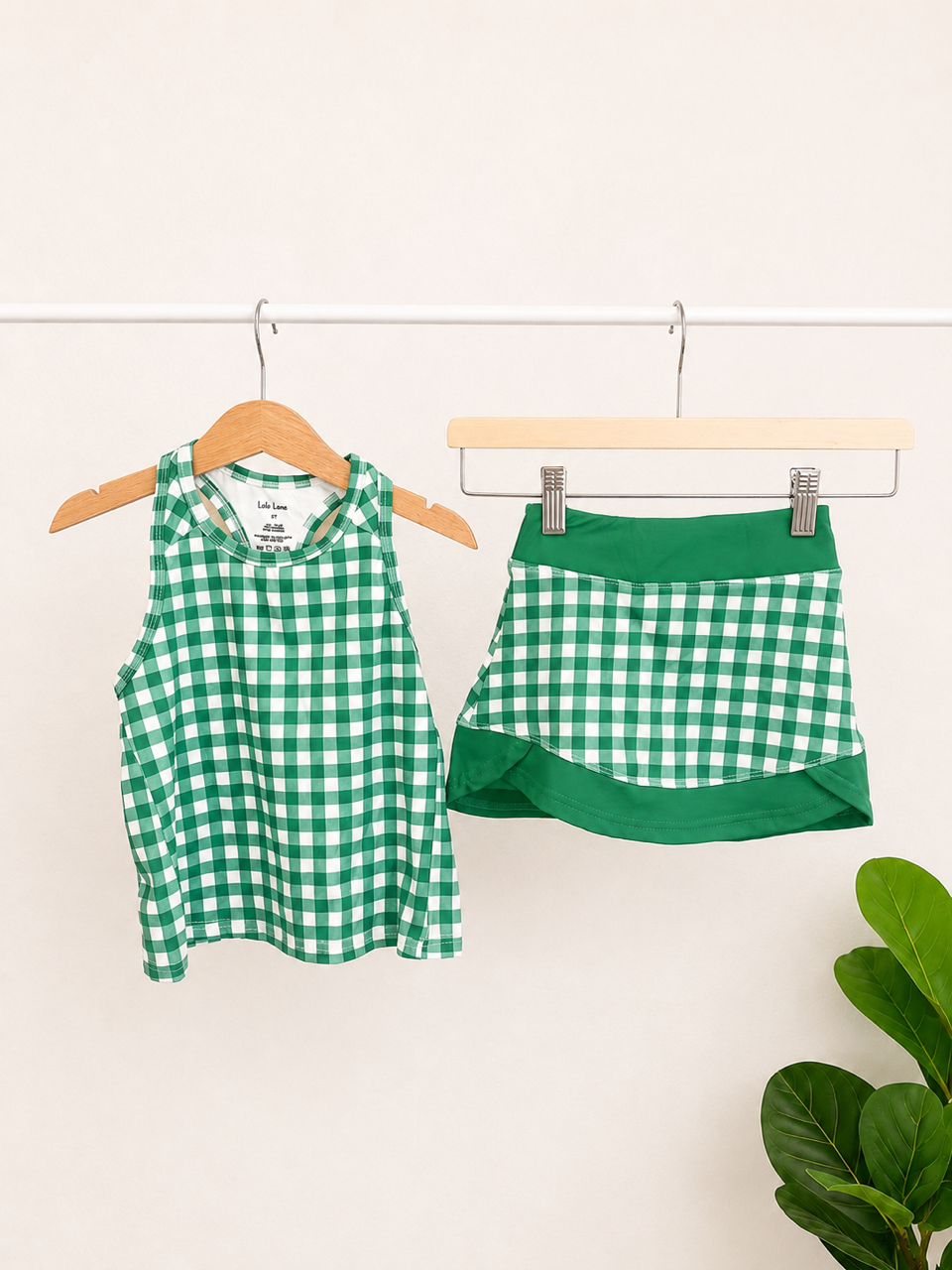 Green Gingham Skort Set