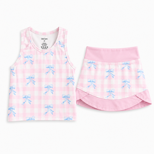 Blue Bows Gingham Skort Set