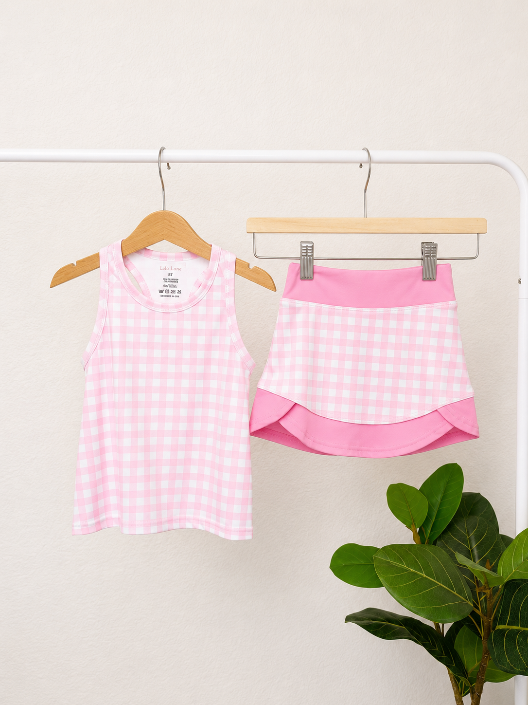 Pink Gingham Skort Set