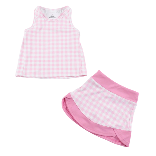 Pink Gingham Skort Set