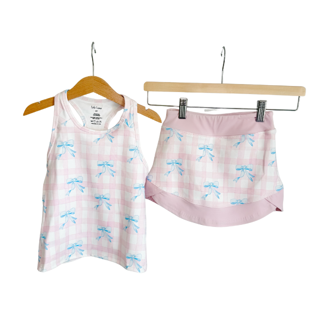 Blue Bows Gingham Skort Set